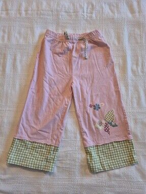 Next girls 1 1/2 - 2 years pink pull on pants with gingham bottom GUC